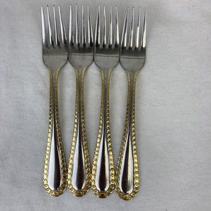 4 Retroneu GOLD ACCENT Chain 7” 18/8 Korea Stainless Dessert￼ Fork Good Quality